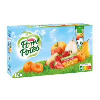 MONRIKON Pom'potes Multivarietes 12x90g (3 Pomme Fraise + 3 Pomme abricot + 3 pomme nature + 3 pomme poire) - La boite de 12X90G, MCA-SP404-1312 von Materne