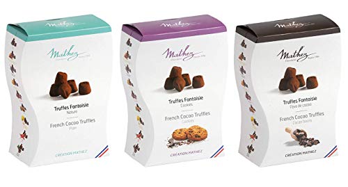 Mathez - 3er Set französische Schokoladentrüffel (Truffes Faintaise) - Trüffelpralinés Nature, Trüffelpralinés mit Cookies, Trüffelpralinés mit Kakaobohnensplittern - 3 x 250 g von Chocolat Mathez