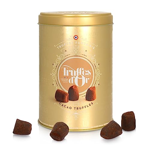 Mathez Truffes Fantaisie - Schokoladentrüffel bestäubt mit Kakaopulver in goldener runder Dose - 500g von ebaney