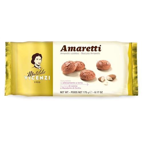 Matilde Vicenzi - Amaretti-Kekse, traditionelles Gebäck, knusprig und bröckelig, hergestellt aus sizilianischen Mandeln, Rohrzucker und italienischen Bodeneiern, Packung mit 175 g von Matilde Vicenzi