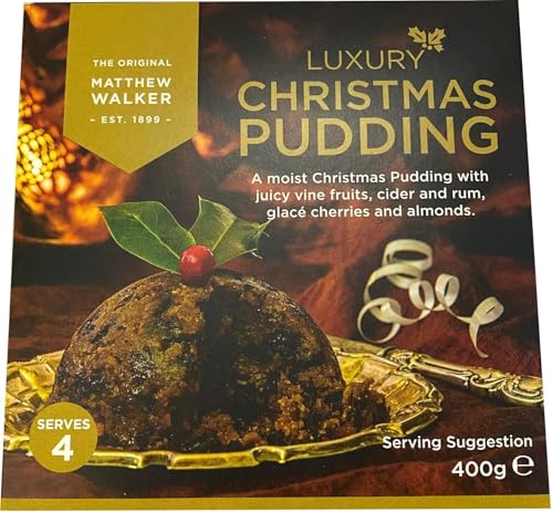 Matthew Walker Luxury Traditioneller britischer Weihnachtspudding (Christmas Pudding) 400g x 1 Medium Size von Matthew Walker