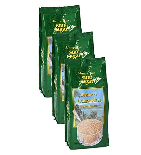 Mauritius Sun Sugar Brauner Rohrzucker, 500g 3er Pack von Mauritius