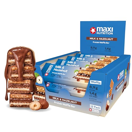 MaxiNutrition Milk & Hazelnut Protein Waffle Bar, 22% Eiweiß, 175 kcal, (12 Eiweißriegel x 40g), Ohne Zuckerzusatz von MaxiNutrition