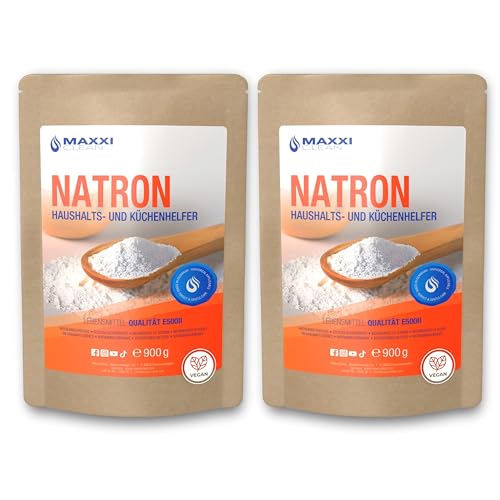 Maxxi Clean | 2x 900 g Natron Pulver| Backpulver für Küche, Haushalt und Körper | geschmacksneutrales & hochreines Hausmittel zum Reinigen und Backen | Natriumhydrogencarbonat in Lebensmittelqualität Maxxi Clean | 2x 900 g Natron Pulver| Backpulver für Küche, Haushalt und Körper | geschmacksneutrales & hochreines Hausmittel zum Reinigen und Backen | Natriumhydrogencarbonat in Lebensmittelqualität von Maxxi Clean