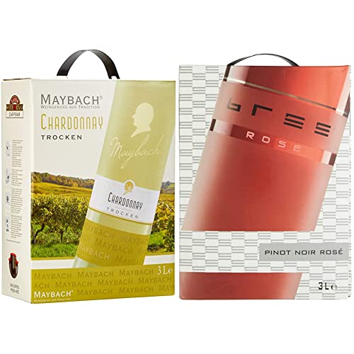 Maybach Chardonnay trocken Bag-in-box (1 x 3 l) & Bree Pinot Noir Rosé Qualitätswein feinherb aus Deutschland, Bag-in-Box (1 x 3 l) von Maybach