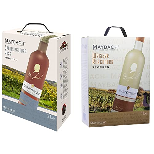 Maybach Spätburgunder Rosé NV trocken (1 x 3l) & Weißer Burgunder trocken Bag-in-Box (1x3l) von Maybach
