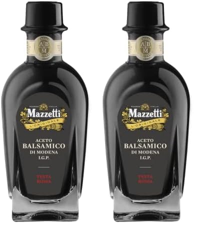 Mazzetti Testa Rossa Aceto Balsamico di Modena I.G.P. - 250 ml Flasche - Fünf Weinblätter Qualität - Ideal zum Verfeinern von Gerichten (Packung mit 2) von Mazzetti