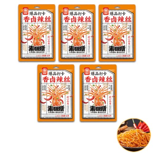 McKona Würzig Gewürzte 62g Pro Beutel Big Latiao Würzige Chinesische Snacks, Hot & Spicy Stick Gluten Strips, Scharfer Weizensnack Klassische Hot Strips fürs Büro (Fragrant Spicy Shreds) (5 Pcs) von McKona