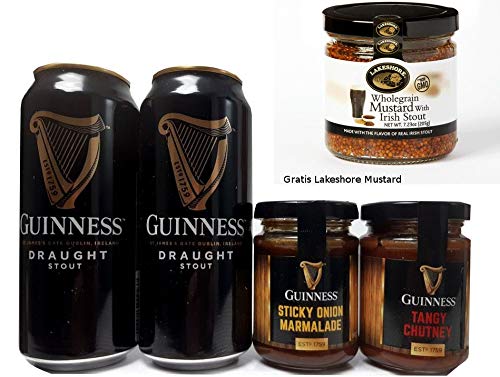 Guinness Bier und Dips-Präsentset aus Irland mit GRATIS Lakeshore Mustard von McLaughlin's Irish Shop