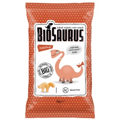 Mais-Snacks BioSaurus mit Ketchup von McLoyds
