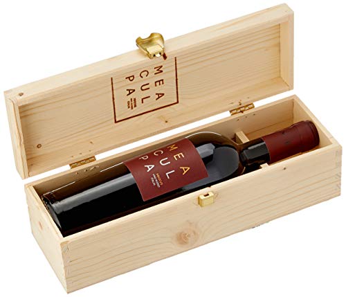 Wein-Geschenk "Mea Culpa" | 1 Flasche halbtrockener Rotwein aus Italien in einer Holzkiste von freund