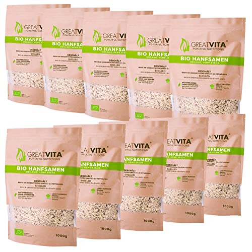 GreatVita Bio Hanfsamen, geschält, (10 x 1000g) natürliches Protein, Eiweiß von Mea Vita