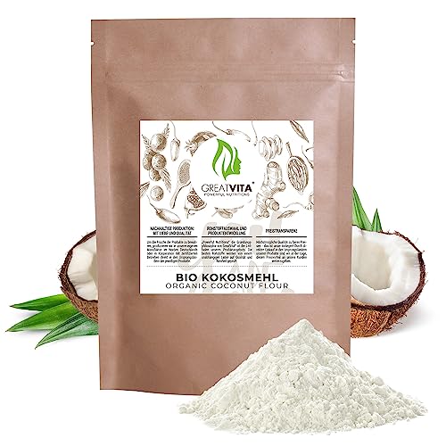 GreatVita Bio Kokosmehl 1000g fein gemahlen, ideal zum Backen von Mea Vita