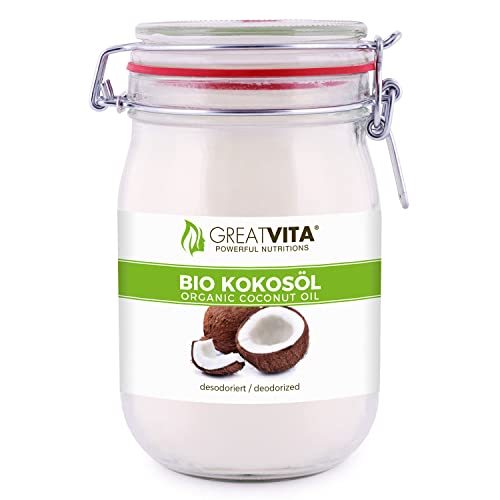 GreatVita Kokosöl, Geschmacksneutral (desodoriert), 1000 ml im Bügelglas zum Kochen Braten Backen von Mea Vita