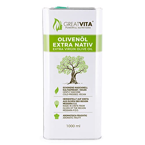Olivenöl - extra nativ & kaltgepresst | fruchtiges Oliven Öl mit exquisiten Aromen im Kanister | Premium Qualität - GreatVita (1000 ml (1er Pack)) von GREAT VITA