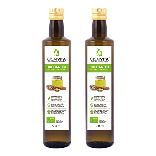 GreatVita Bio Hanföl, 100% rein & kaltgepresst, 2x (500 ml) Hanfsamenöl von GREAT VITA