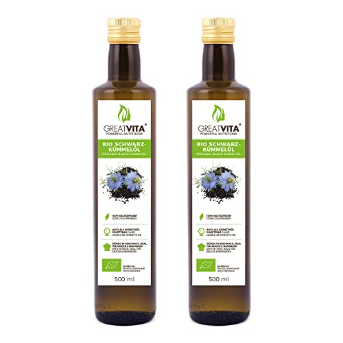 GreatVita Bio Schwarzkümmelöl, kaltgepresst, (2 x 500ml) 100% rein von Mea Vita