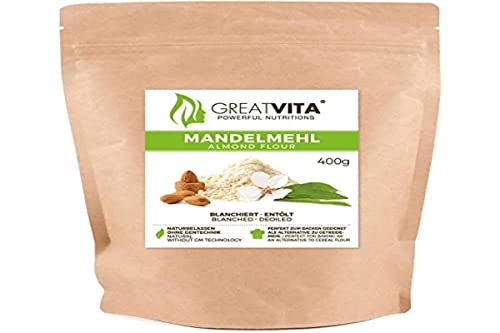 GreatVita Mandelmehl, entölt, blanchiert, 400g, proteinreich, Mandeln zum Backen von Mea Vita