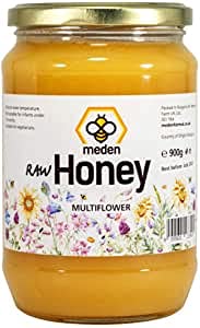100% reiner, natürlicher Wildblumen-Medenhonig, 450 g, ungefiltert, ungeheizt, nicht pasteurisiert, kristallisierter Honig von Meden
