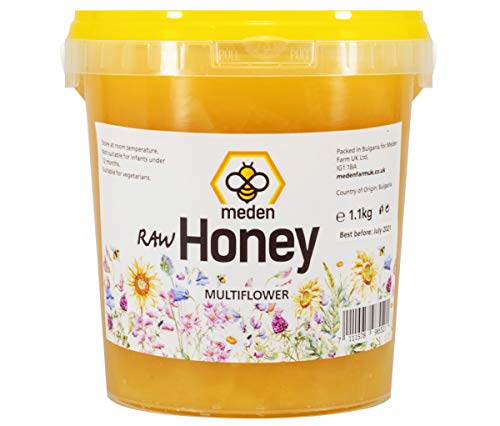 Meden Pure Raw Honey UK Wildblumen, ungeheizt, naturbelassener Honig, 1,1 kg von Meden