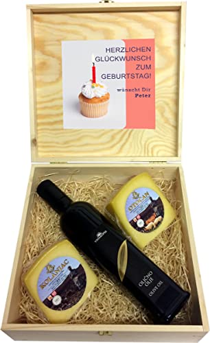 Geschenkbox mit nativen Olivenöl Pager Käse Geschenkideen Schatztruhe(Einweg) von Mediterrane Delikatessen