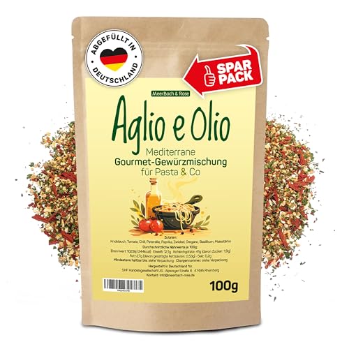 Aglio e Olio 100g, Mediterrane Gourmet Gewürzmischung für Pasta & co, Aglio Olio Peperoncino Gewürz, italienische Gewürzmischung Aglio e Olio 100g, Mediterrane Gourmet Gewürzmischung für Pasta & co, Aglio Olio Peperoncino Gewürz, italienische Gewürzmischung von MeerBach & Rose