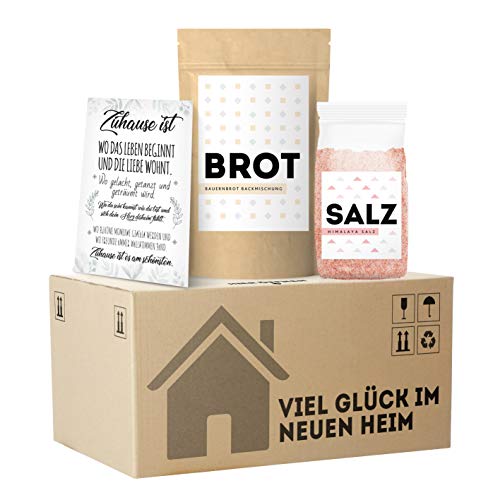 MeerBach & Rose, Einweihungsgeschenk für Wohnung und Haus, originelles Brot und Salz Geschenk zum Einzug im mini Umzugskarton, tolles Einzugsgeschenk von MeerBach & Rose