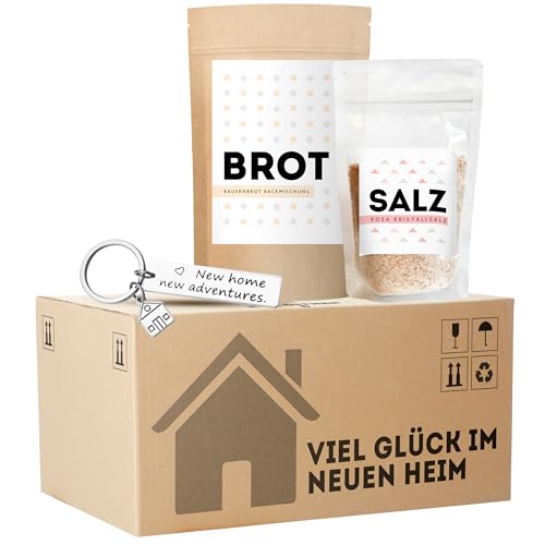 MeerBach & Rose Einweihungsgeschenk für Wohnung und Haus, originelles Brot und Salz Geschenk zum Einzug im mini Umzugskarton, tolles Einzugsgeschenk für Haus und Wohnung von MeerBach & Rose