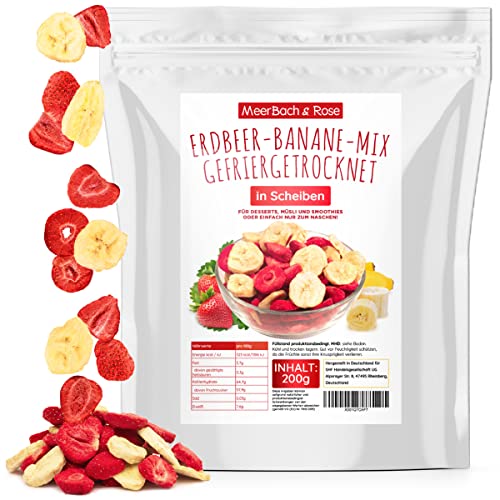 Erdbeer-Bananen Mix 200g – gefriergetrocknete Erdbeeren und gefriergetrocknete Bananen als leckerer Snack in einem Beutel von MeerBach & Rose