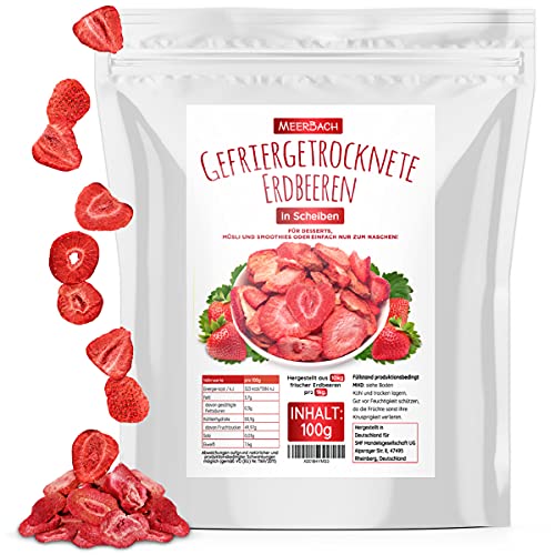 Erdbeeren gefriergetrocknet, 100g gefriergetrocknete Früchte in Scheiben, ungezuckert, fruchtige Erdbeerchips, getrocknete Erdbeeren von MeerBach & Rose
