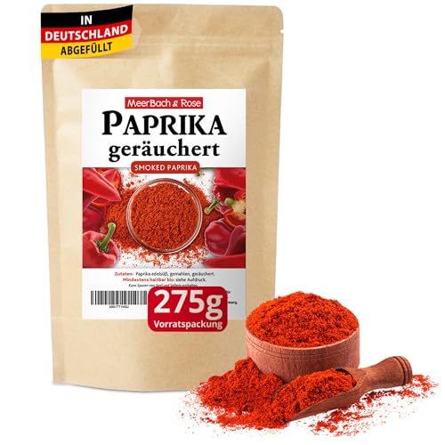 Paprika geräuchert 275g, geräuchertes Paprikapulver süß, Smoked Paprika, Rauchparika würzig und intensiv, in Deutschland abgefüllt von MeerBach & Rose