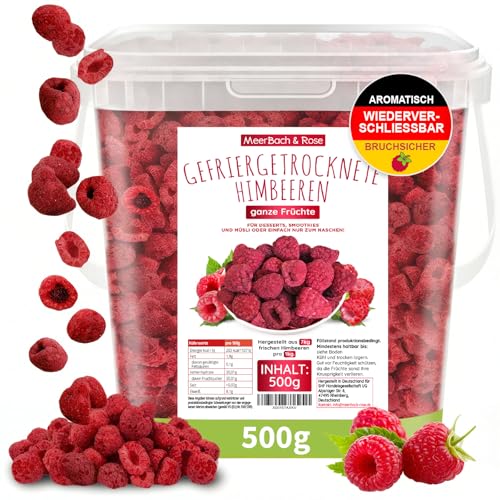 Himbeeren gefriergetrocknet, KEINE Chinaware, 500g gefriergetrocknete ganze Früchte, frei von Zusatzstoffen, fruchtig, in Deutschland hergestellt von MeerBach & Rose