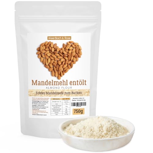 Mandelmehl entölt, 750g echtes Mandelmehl aus spanischen Mandeln zum Backen, vegan und glutenfrei, 750g proteinreiches Almond Flour von MeerBach & Rose