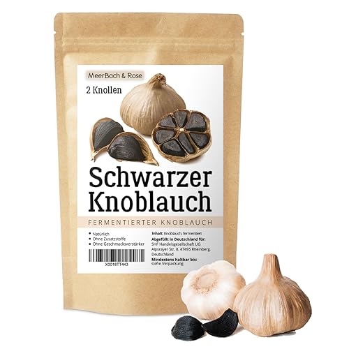 Schwarzer Knoblauch fermentiert aus Spanien, 2 große Knollen Fermentierter Knoblauch, Black Garlic, 90 Tage fermentiert, mild und vielseitig zu verwenden und genießen. von MeerBach & Rose