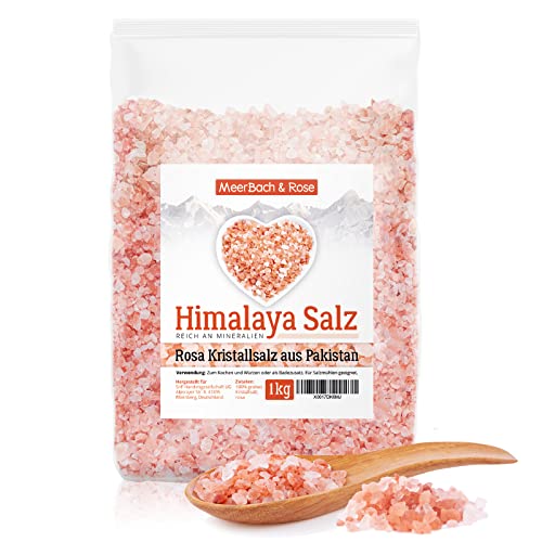 MeerBach & Rose Himalaya Salz, rosa Kristallsalz, 1kg grobes Salz für die Salzmühle, Pink Salt, Badesalz, Salz aus Punjab Pakistan, 2-4mm Körnung von MeerBach & Rose