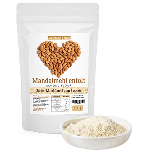 Mandelmehl entölt, 1kg echtes Mandelmehl aus spanischen Mandeln zum Backen, vegan und glutenfrei, 1kg proteinreiches Almond Flour von MeerBach & Rose