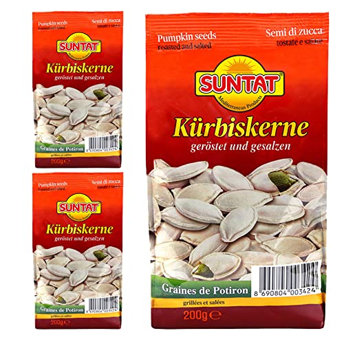 Meinbazar Suntat Set 3x200g Kürbiskerne Set in Schale geröstet & gesalzen - Pumpkin Seeds roasted & salted von Meinbazar