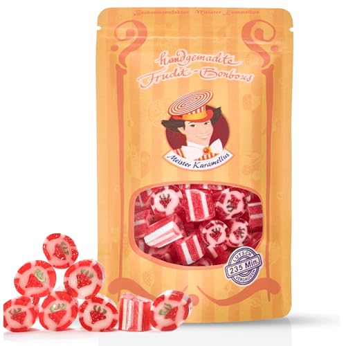 Original Meister Karamellus Erdbeer BonBons (9 x 80g Tüte) Fruchtbonbons 100% Handarbeit aus deutscher Manufaktur, Lutschbonbon frei von Geschmacksverstärkern - Ideal für Kinder & Erwachsene von Meister Karamellus