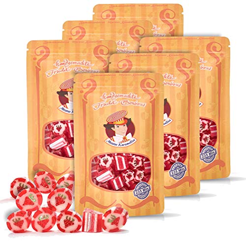 Original Meister Karamellus Erdbeer BonBons (6 x 80g Tüte) Fruchtbonbons 100% Handarbeit aus deutscher Manufaktur, Lutschbonbon frei von Geschmacksverstärkern - Ideal für Kinder & Erwachsene von Meister Karamellus
