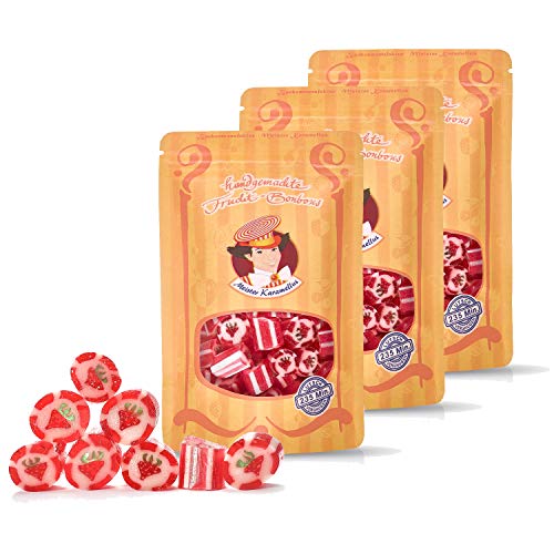 Original Meister Karamellus Erdbeer BonBons (3 x 80g Tüte) Fruchtbonbons 100% Handarbeit aus deutscher Manufaktur, Lutschbonbon frei von Geschmacksverstärkern - Ideal für Kinder & Erwachsene von Meister Karamellus