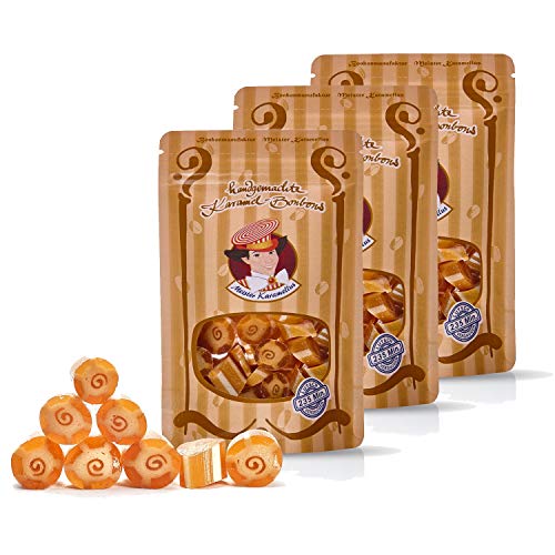 Original Meister Karamellus Sahne-Karamell BonBons (3 x 80g Tüte) 100% Handarbeit aus deutscher Manufaktur, Lutschbonbon frei von Geschmacksverstärkern - Ideal für Kinder & Erwachsene von Meister Karamellus