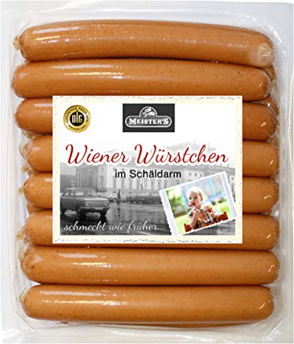 Wiener Würstchen im Schäldarm | perfekte Hot Dog Wurst geräuchert | Hotdog Würstchen ohne Darm in Eigenhaut frische Qualität aus Bautzen | 10 x 50g von MEISTER'S