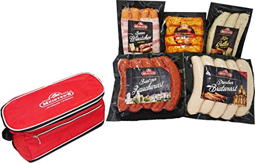 Dresdner Bratwurst Grillpaket Berner Würstchen mit Emmentaler Käsegriller Gourmet Bratwurst mit Spinat, Rauchwurst mit Gratis Grill Zubehör Kühltasche von MEISTER'S