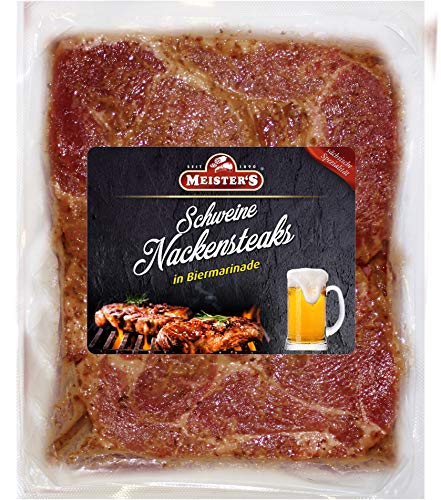 Bautzner Senf Steak Fleisch | Mariniertes Grillfleisch mit Bier, Schwarzbier, Kräuter und Senfmarinade | Frisches Steakfleisch für Grill und Pfanne (Bier, 1200 GR) von MEISTER'S