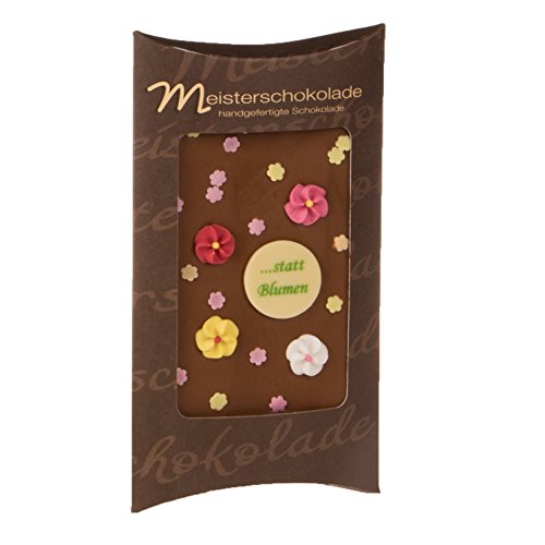 Statt Blumen: Belgische Vollmilchschokolade von Meisterschokoladen bedruckt und mit Blumen handverziert 100 g Tafel von Meisterschokoladen