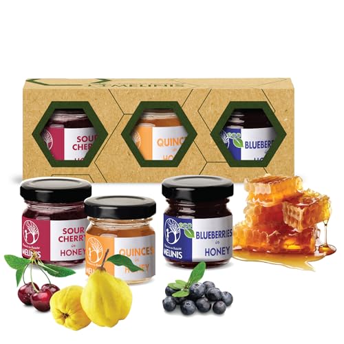Bio-Honigaufstrich Tasting Set 3x40g – Mit Heidelbeeren, Bereczki-Quitten und Sauerkirschen – Premium-Fruchtaufstriche mit Akazienhonig für Frühstück, Desserts, Smoothies & Snacks – von Melinis Bio-Honigaufstrich Tasting Set 3x40g – Mit Heidelbeeren, Bereczki-Quitten und Sauerkirschen – Premium-Fruchtaufstriche mit Akazienhonig für Frühstück, Desserts, Smoothies & Snacks – von Melinis von Melinis