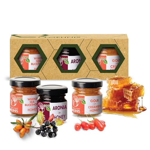 Bio-Honigaufstrich Vitamin-Explosions-Set 3x40g – Mit Sanddorn, Aronia und Goji-Beeren – Nährstoffreicher Genuss mit Bio-Akazienhonig für Frühstück, Desserts & Snacks – von Melinis Bio-Honigaufstrich Vitamin-Explosions-Set 3x40g – Mit Sanddorn, Aronia und Goji-Beeren – Nährstoffreicher Genuss mit Bio-Akazienhonig für Frühstück, Desserts & Snacks – von Melinis von Melinis