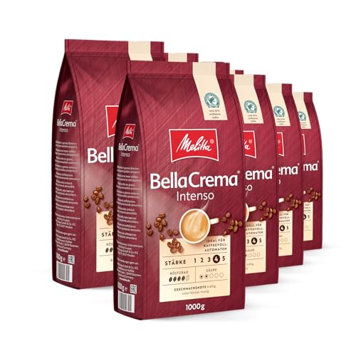 Melitta BellaCrema Intenso Ganze Kaffee-Bohnen 8 x 1kg, ungemahlen, Kaffeebohnen für Kaffee-Vollautomat, kräftige Röstung, geröstet in Deutschland, Stärke 4, im Tray von Melitta