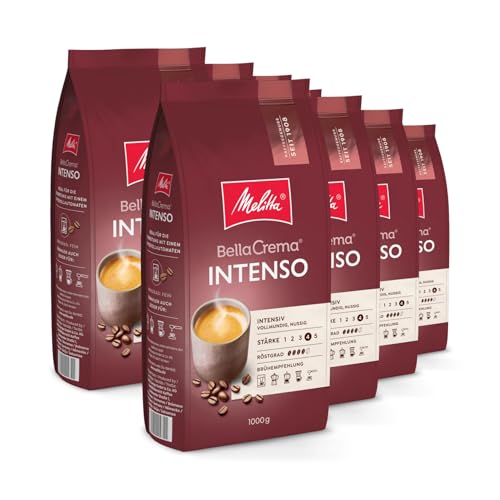 Melitta BellaCrema Intenso Ganze Kaffee-Bohnen 8 x 1kg, ungemahlen, Kaffeebohnen für Kaffee-Vollautomat, kräftige Röstung, geröstet in Deutschland, Stärke 4, im Tray von Melitta