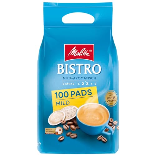 Melitta Café Bistro Röstkaffee in Kaffee-Pads, 100 Pads, Kaffeepads für Pad-Maschine, sanfte Röstung, geröstet in Deutschland, mild-aromatisch von Melitta